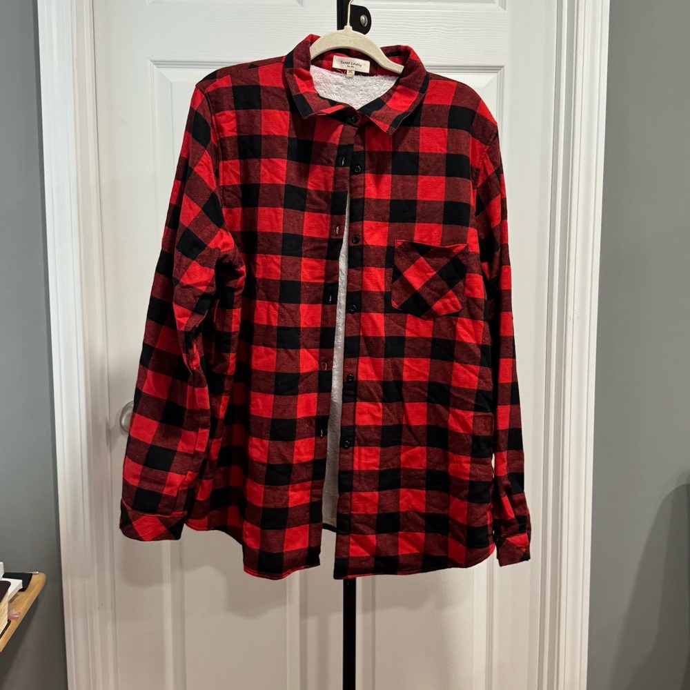 Red and Black Plaid Button-Up Shirt